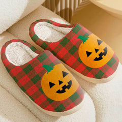 Clan Erskine Modern Tartan Halloween Pumpkin Slippers, Fluffy Spooky Slippers RB51 Erskine Modern Tartan Tartan Halloween