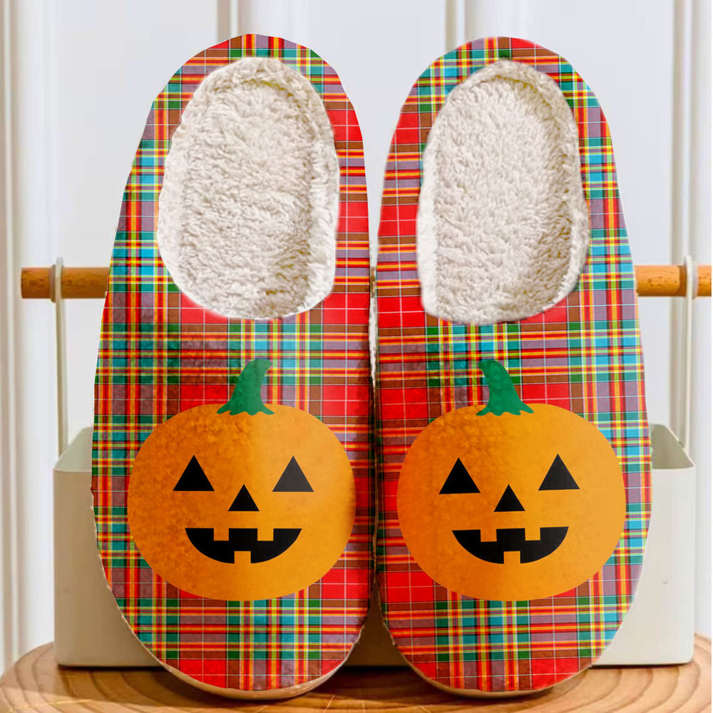 Clan Chattan Tartan Halloween Pumpkin Slippers, Fluffy Spooky Slippers AL35 Chattan Tartan Tartan Halloween