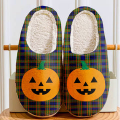 Clan Clelland Modern Tartan Halloween Pumpkin Slippers, Fluffy Spooky Slippers DW77 Clelland Modern Tartan Tartan Halloween