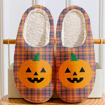 Clan Jacobite Tartan Halloween Pumpkin Slippers, Fluffy Spooky Slippers