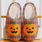 Clan Jacobite Tartan Halloween Pumpkin Slippers, Fluffy Spooky Slippers OI65 Jacobite Tartan Tartan Halloween