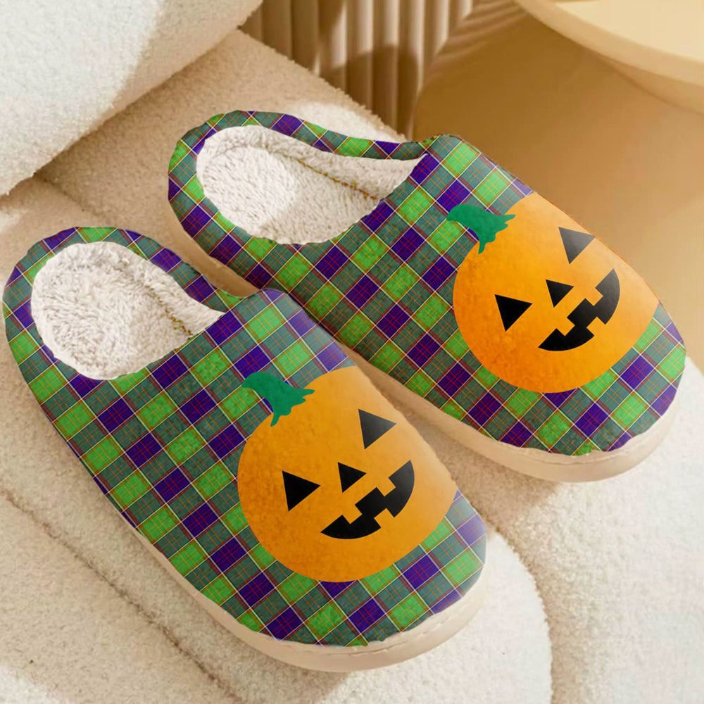 Clan Dalrymple Tartan Halloween Pumpkin Slippers, Fluffy Spooky Slippers MX47 Dalrymple Tartan Tartan Halloween