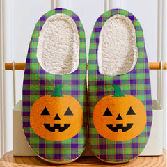 Clan Dalrymple Tartan Halloween Pumpkin Slippers, Fluffy Spooky Slippers MX47 Dalrymple Tartan Tartan Halloween