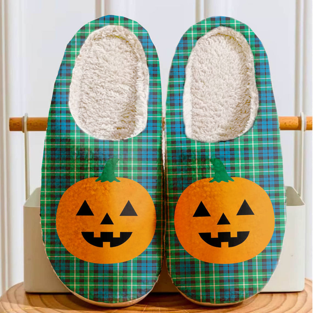 Clan Graham of Montrose Ancient Tartan Halloween Pumpkin Slippers, Fluffy Spooky Slippers QP47 Graham of Montrose Ancient Tartan Tartan Halloween