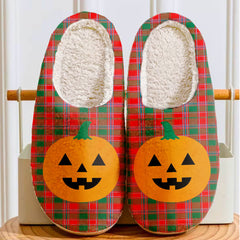 Clan Dalziel Modern Tartan Halloween Pumpkin Slippers, Fluffy Spooky Slippers FW88 Dalziel Modern Tartan Tartan Halloween