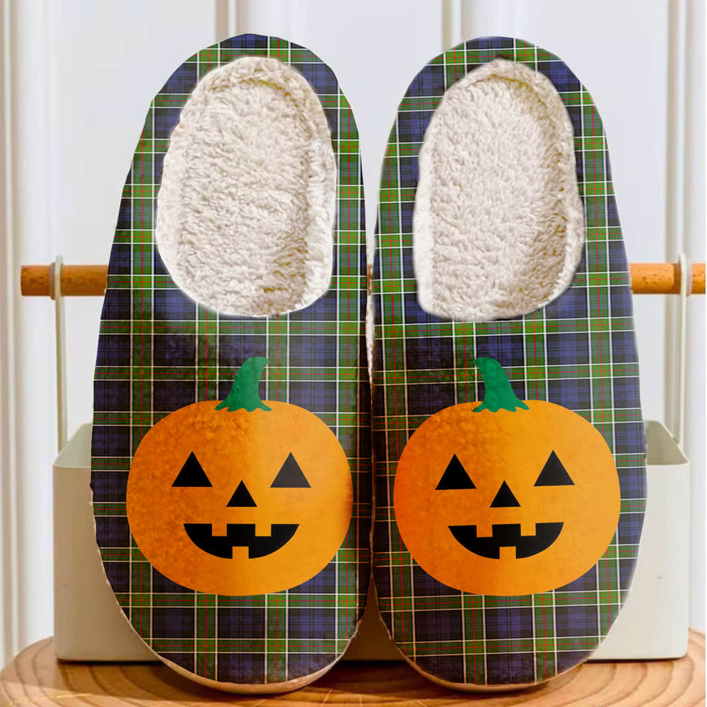 Clan Colquhoun Tartan Halloween Pumpkin Slippers, Fluffy Spooky Slippers ZN63 Colquhoun Tartan Tartan Halloween