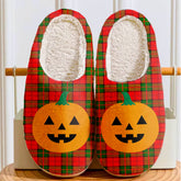 Clan Dunbar Modern Tartan Halloween Pumpkin Slippers, Fluffy Spooky Slippers LH98 Dunbar Modern Tartan Tartan Halloween