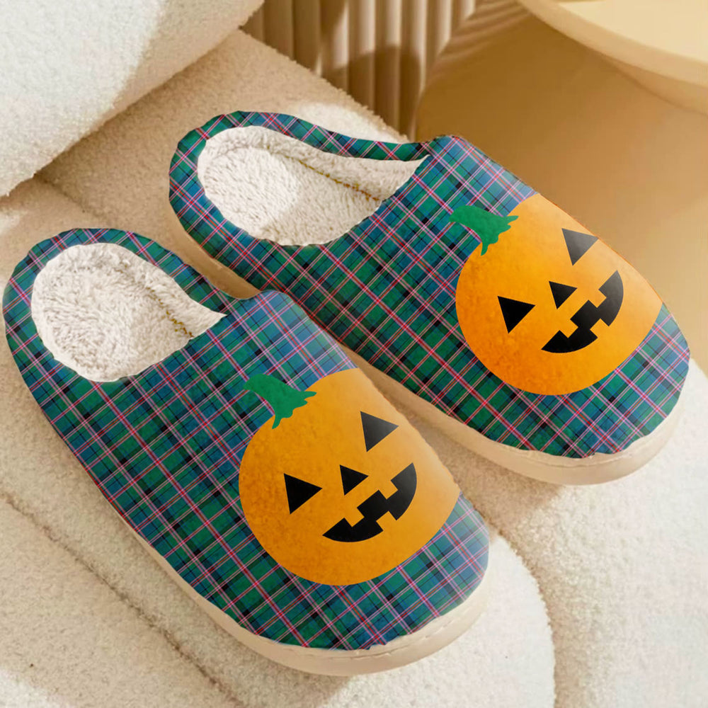 Clan Cooper Ancient Tartan Halloween Pumpkin Slippers, Fluffy Spooky Slippers UJ42 Cooper Ancient Tartan Tartan Halloween