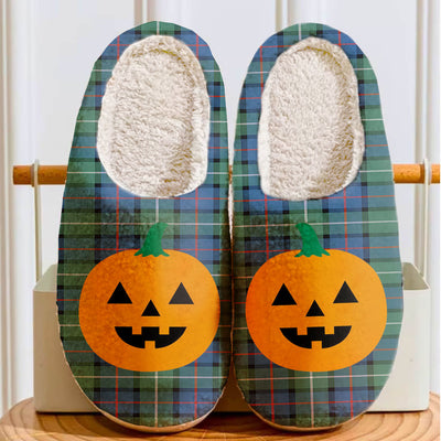 Clan Davidson of Tulloch Tartan Halloween Pumpkin Slippers, Fluffy Spooky Slippers