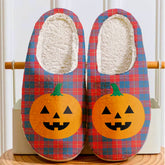 Clan Galloway Red Tartan Halloween Pumpkin Slippers, Fluffy Spooky Slippers AN49 Galloway Red Tartan Tartan Halloween