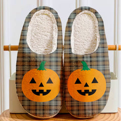 Clan Gordon Weathered Tartan Halloween Pumpkin Slippers, Fluffy Spooky Slippers AP30 Gordon Weathered Tartan Tartan Halloween