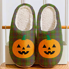 Clan Durie Tartan Halloween Pumpkin Slippers, Fluffy Spooky Slippers OX15 Durie Tartan Tartan Halloween