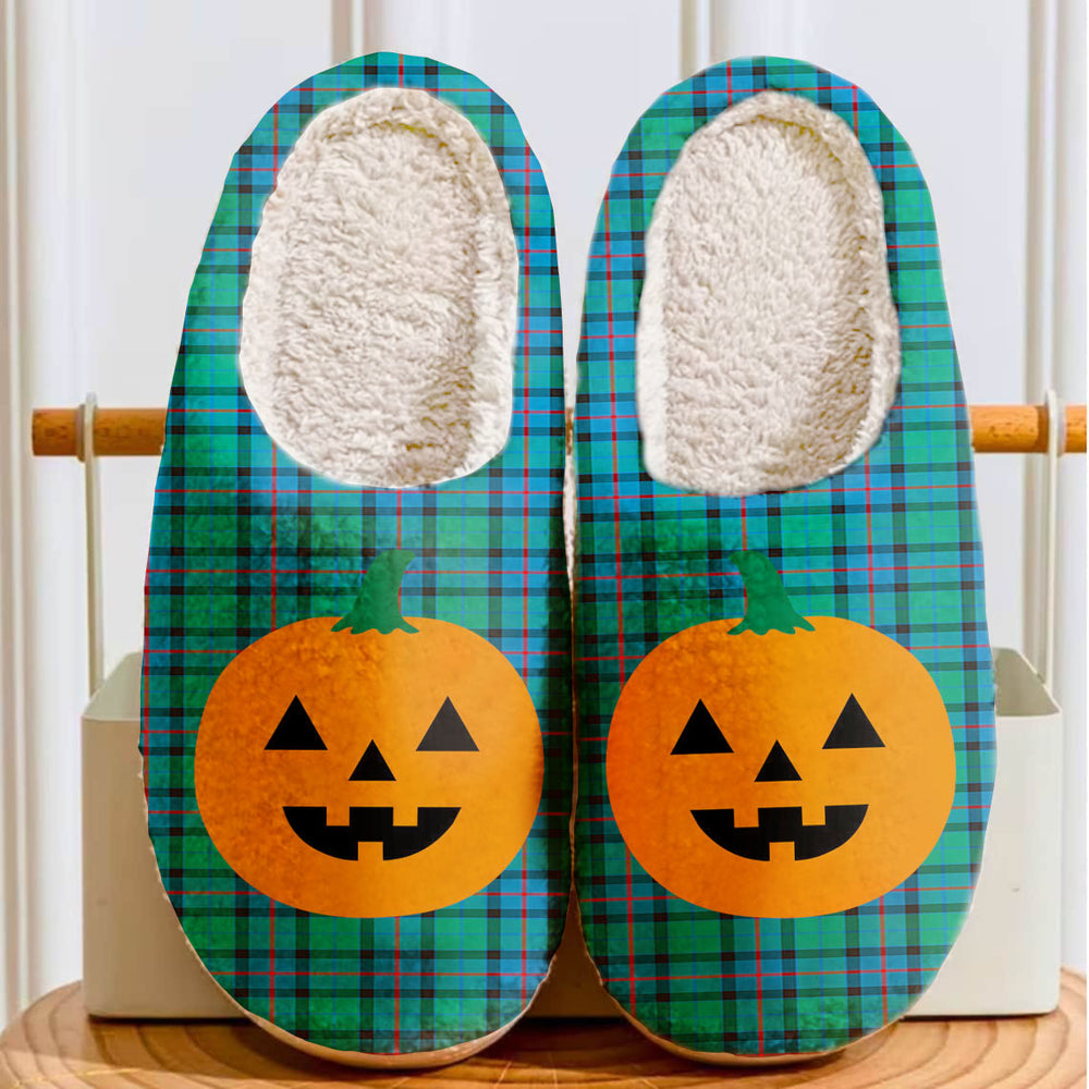 Clan Flower Of Scotland Tartan Halloween Pumpkin Slippers, Fluffy Spooky Slippers GU22 Flower Of Scotland Tartan Tartan Halloween