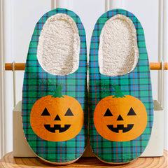 Clan Flower Of Scotland Tartan Halloween Pumpkin Slippers, Fluffy Spooky Slippers GU22 Flower Of Scotland Tartan Tartan Halloween