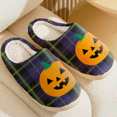 Clan Italian National Tartan Halloween Pumpkin Slippers, Fluffy Spooky Slippers VG33 Italian National Tartan Tartan Halloween