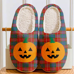 Clan Fraser Ancient Tartan Halloween Pumpkin Slippers, Fluffy Spooky Slippers TO53 Fraser Ancient Tartan Tartan Halloween