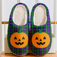 Clan Durham District Tartan Halloween Pumpkin Slippers, Fluffy Spooky Slippers PN91 Durham District Tartan Tartan Halloween