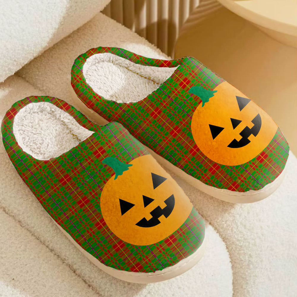 Clan Fulton Tartan Halloween Pumpkin Slippers, Fluffy Spooky Slippers BO72 Fulton Tartan Tartan Halloween