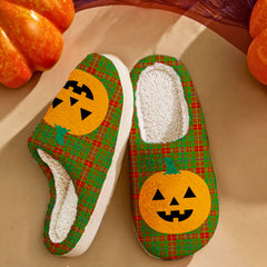 Clan Fulton Tartan Halloween Pumpkin Slippers, Fluffy Spooky Slippers BO72 Fulton Tartan Tartan Halloween