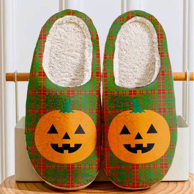Clan Fulton Tartan Halloween Pumpkin Slippers, Fluffy Spooky Slippers