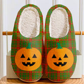 Clan Fulton Tartan Halloween Pumpkin Slippers, Fluffy Spooky Slippers BO72 Fulton Tartan Tartan Halloween