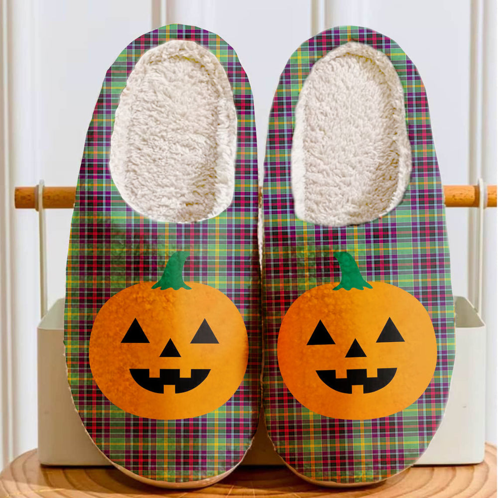 Clan Clephane Tartan Halloween Pumpkin Slippers, Fluffy Spooky Slippers YG60 Clephane Tartan Tartan Halloween