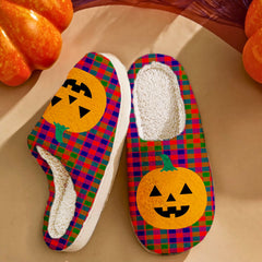 Clan Gow Modern Tartan Halloween Pumpkin Slippers, Fluffy Spooky Slippers LM46 Gow Modern Tartan Tartan Halloween