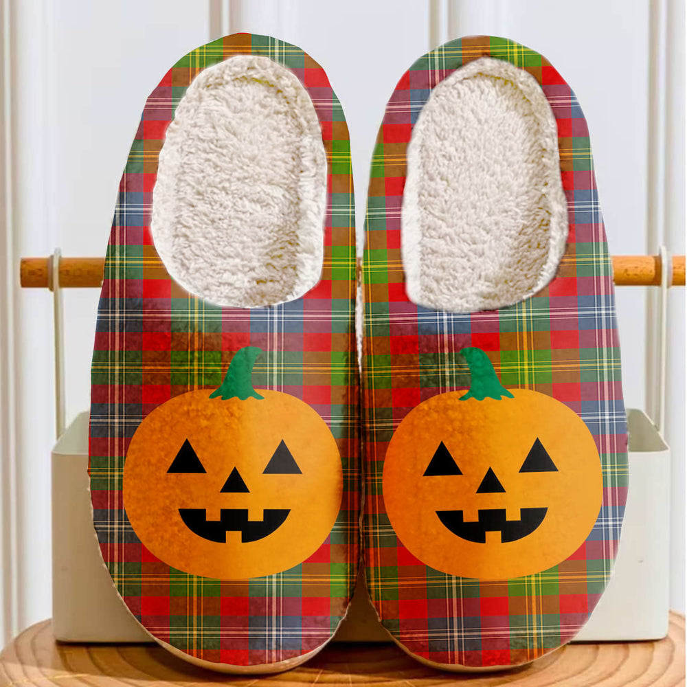 Clan Forrester Tartan Halloween Pumpkin Slippers, Fluffy Spooky Slippers XI93 Forrester Tartan Tartan Halloween