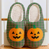 Clan Gray Hunting Tartan Halloween Pumpkin Slippers, Fluffy Spooky Slippers ZC20 Gray Hunting Tartan Tartan Halloween
