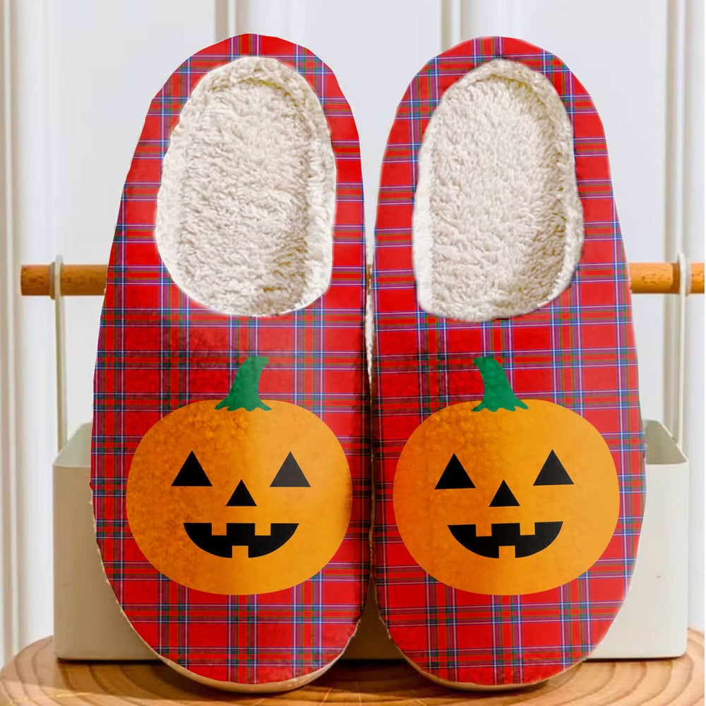 Clan Inverness District Tartan Halloween Pumpkin Slippers, Fluffy Spooky Slippers IA92 Inverness District Tartan Tartan Halloween