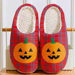 Clan Inverness District Tartan Halloween Pumpkin Slippers, Fluffy Spooky Slippers IA92 Inverness District Tartan Tartan Halloween