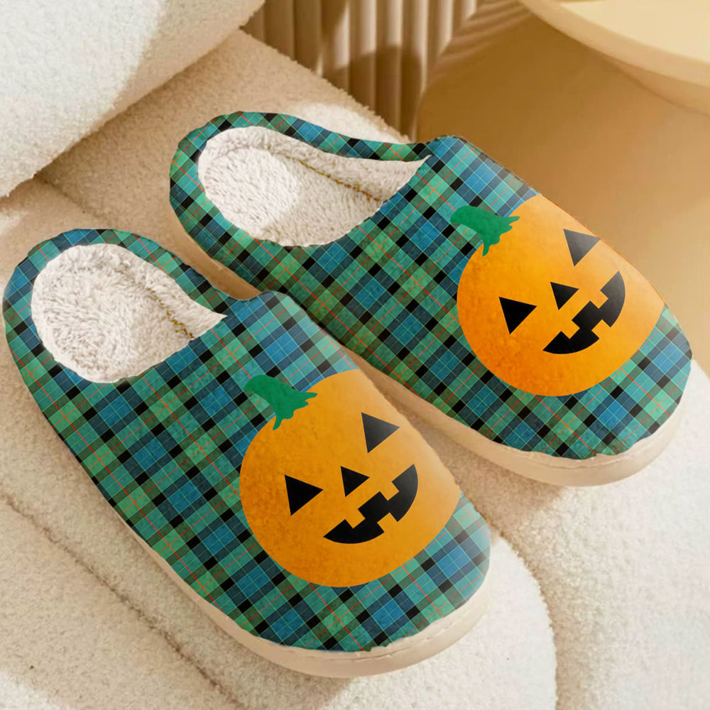 Clan Gunn Ancient Tartan Halloween Pumpkin Slippers, Fluffy Spooky Slippers JL68 Gunn Ancient Tartan Tartan Halloween