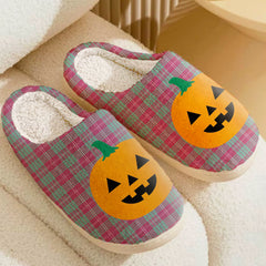 Clan Crawford Ancient Tartan Halloween Pumpkin Slippers, Fluffy Spooky Slippers EQ13 Crawford Ancient Tartan Tartan Halloween