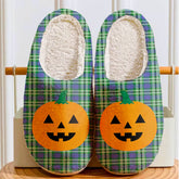 Clan Haliburton Tartan Halloween Pumpkin Slippers, Fluffy Spooky Slippers RH90 Haliburton Tartan Tartan Halloween