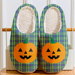 Clan Haliburton Tartan Halloween Pumpkin Slippers, Fluffy Spooky Slippers RH90 Haliburton Tartan Tartan Halloween
