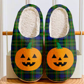 Clan Gunn Modern Tartan Halloween Pumpkin Slippers, Fluffy Spooky Slippers EN27 Gunn Modern Tartan Tartan Halloween