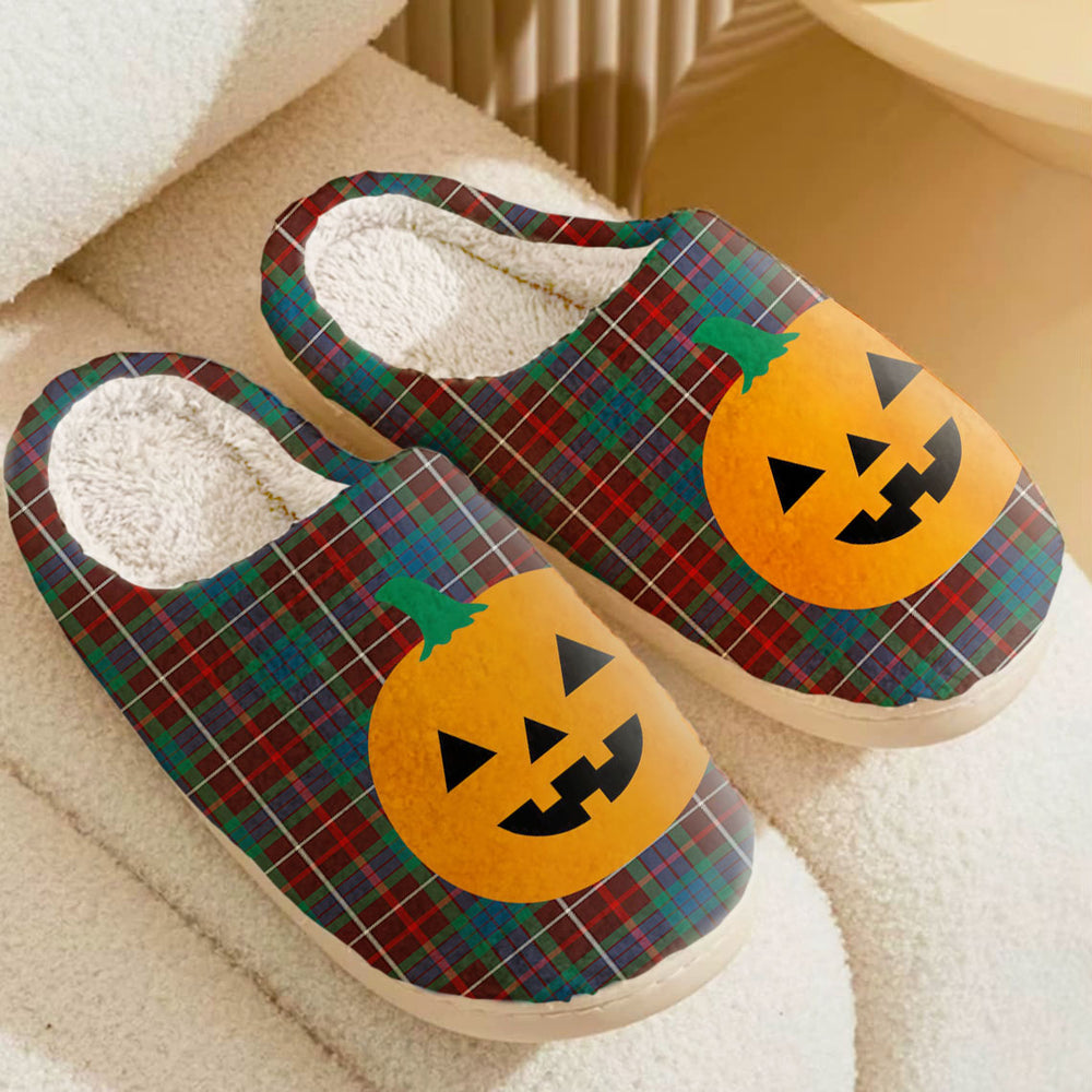 Clan Fraser Hunting Ancient Tartan Halloween Pumpkin Slippers, Fluffy Spooky Slippers WM30 Fraser Hunting Ancient Tartan Tartan Halloween