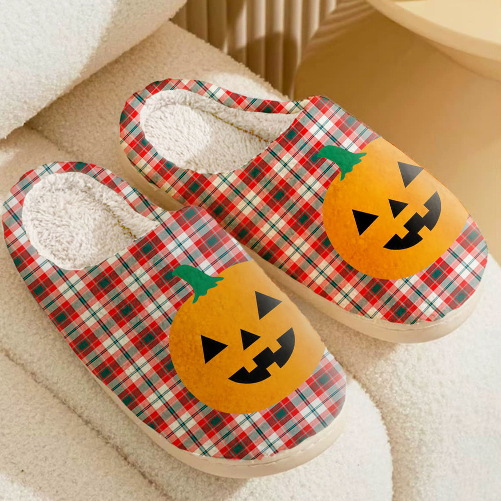 Clan Glasgow District Tartan Halloween Pumpkin Slippers, Fluffy Spooky Slippers QH80 Glasgow District Tartan Tartan Halloween