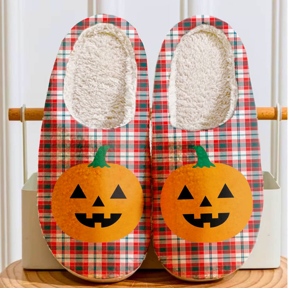 Clan Glasgow District Tartan Halloween Pumpkin Slippers, Fluffy Spooky Slippers QH80 Glasgow District Tartan Tartan Halloween