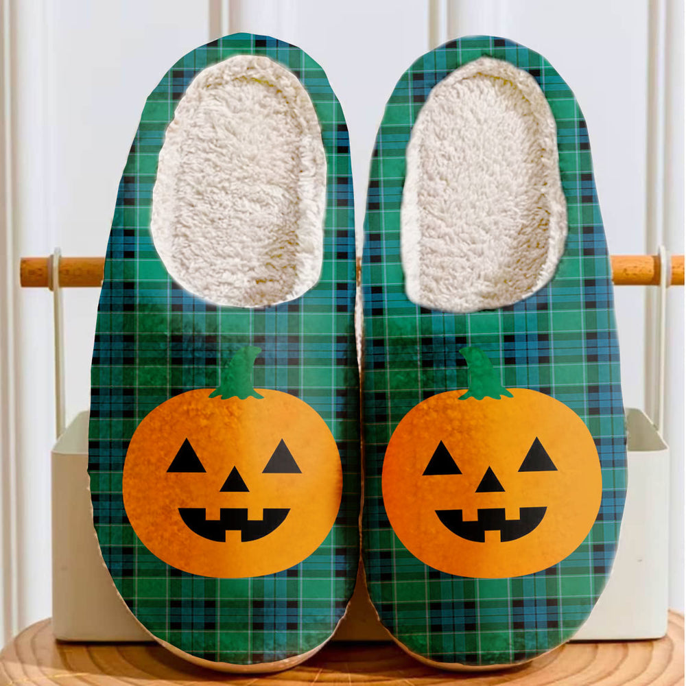 Clan Graham of Menteith Ancient Tartan Halloween Pumpkin Slippers, Fluffy Spooky Slippers FD61 Graham of Menteith Ancient Tartan Tartan Halloween