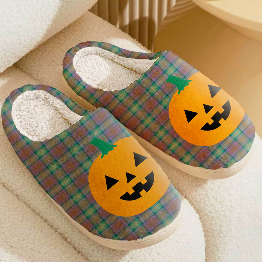 Clan Isle of Skye Tartan Halloween Pumpkin Slippers, Fluffy Spooky Slippers MK20 Isle of Skye Tartan Tartan Halloween
