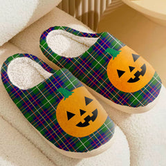 Clan Inglis Modern Tartan Halloween Pumpkin Slippers, Fluffy Spooky Slippers WU75 Inglis Modern Tartan Tartan Halloween