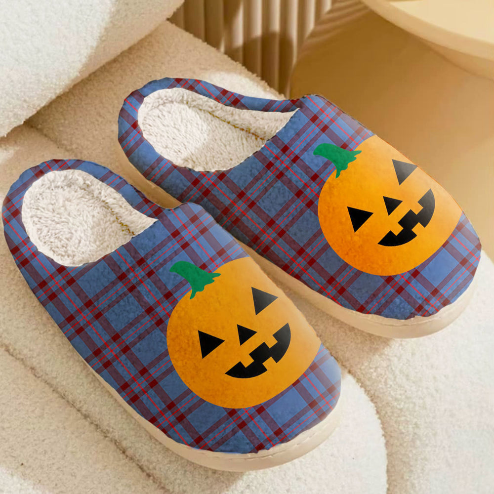 Clan Elliot Modern Tartan Halloween Pumpkin Slippers, Fluffy Spooky Slippers OA65 Elliot Modern Tartan Tartan Halloween