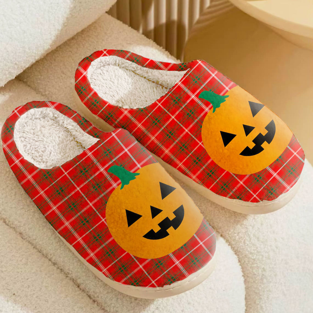 Clan Duke of Rothesay Modern Tartan Halloween Pumpkin Slippers, Fluffy Spooky Slippers MQ88 Duke of Rothesay Modern Tartan Tartan Halloween