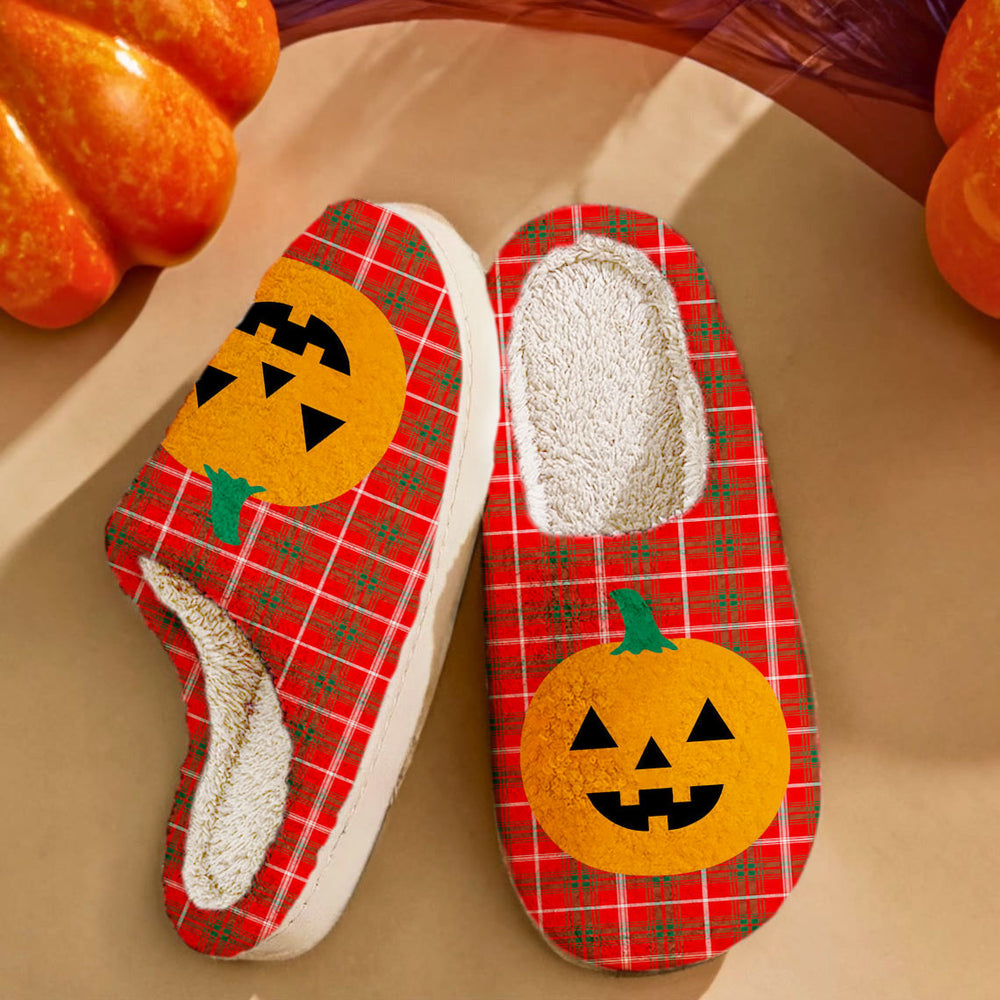 Clan Duke of Rothesay Modern Tartan Halloween Pumpkin Slippers, Fluffy Spooky Slippers MQ88 Duke of Rothesay Modern Tartan Tartan Halloween