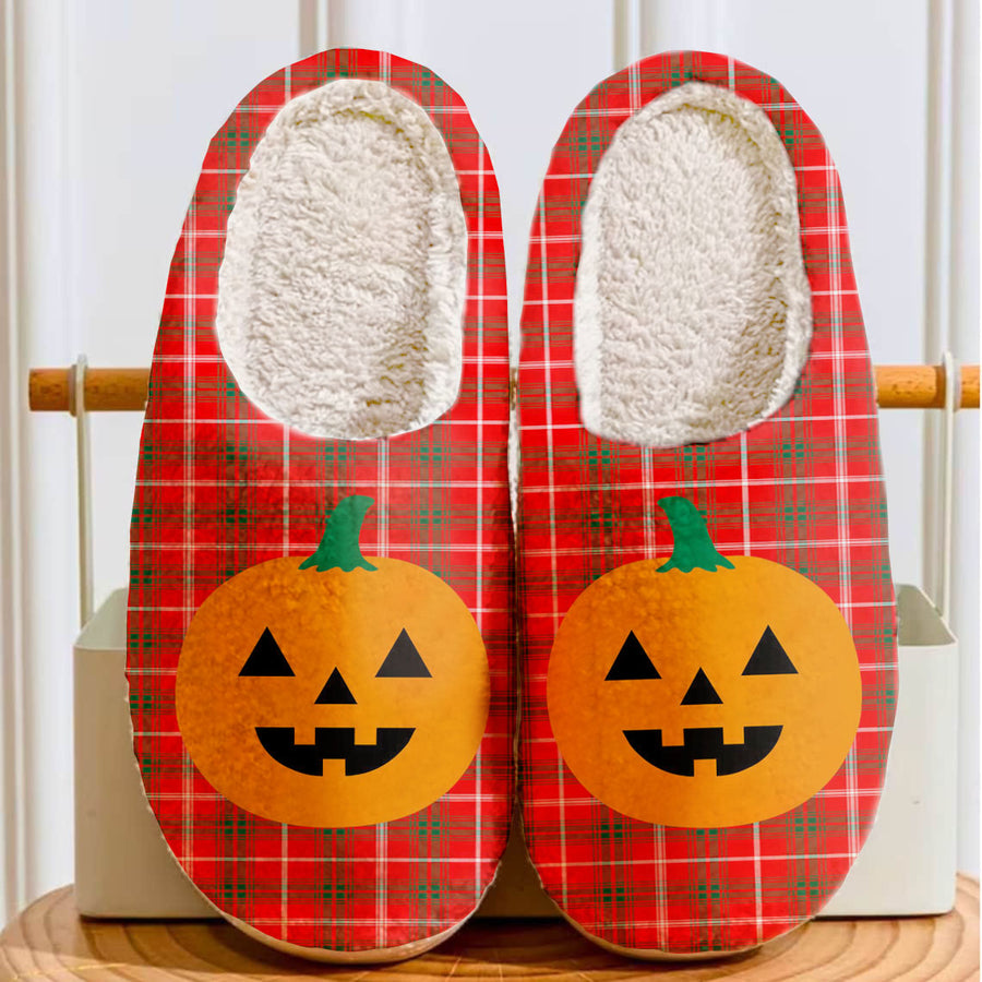 Clan Duke of Rothesay Modern Tartan Halloween Pumpkin Slippers, Fluffy Spooky Slippers MQ88 Duke of Rothesay Modern Tartan Tartan Halloween