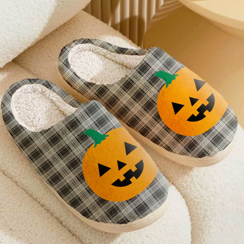 Clan Glen Tartan Halloween Pumpkin Slippers, Fluffy Spooky Slippers YO14 Glen Tartan Tartan Halloween