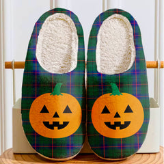 Clan Davidson Modern Tartan Halloween Pumpkin Slippers, Fluffy Spooky Slippers XA45 Davidson Modern Tartan Tartan Halloween