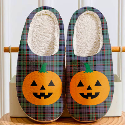 Clan Fletcher Modern Tartan Halloween Pumpkin Slippers, Fluffy Spooky Slippers