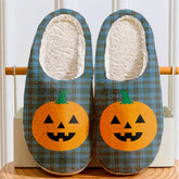 Clan Cockburn Modern Tartan Halloween Pumpkin Slippers, Fluffy Spooky Slippers XN89 Cockburn Modern Tartan Tartan Halloween
